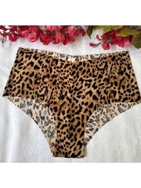 VICTORIA'S SECRET L BROWN BLACK ANIMAL PRINT SILKY CHEEKY SEAMLESS PANTIES NWT